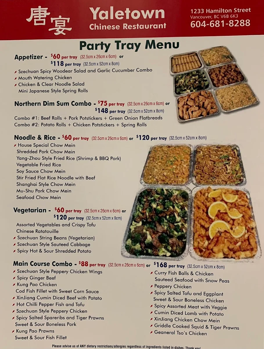 Menu, Yaletown Chinese Restaurant