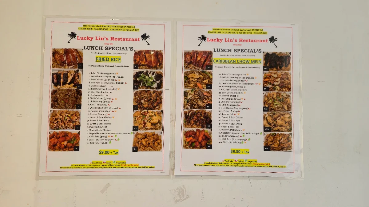 Menu, Lucky Lin's Restaurant - West Indian (Guyanese) & Chinese Food
