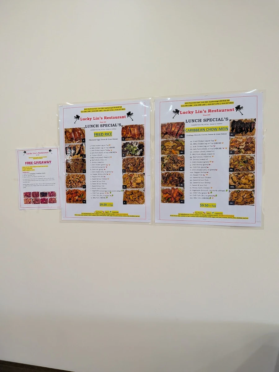 Menu, Lucky Lin's Restaurant - West Indian (Guyanese) & Chinese Food