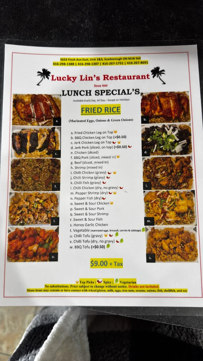 Menu, Lucky Lin's Restaurant - West Indian (Guyanese) & Chinese Food