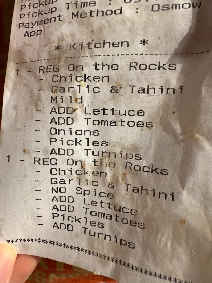 Menu, Osmow's Shawarma