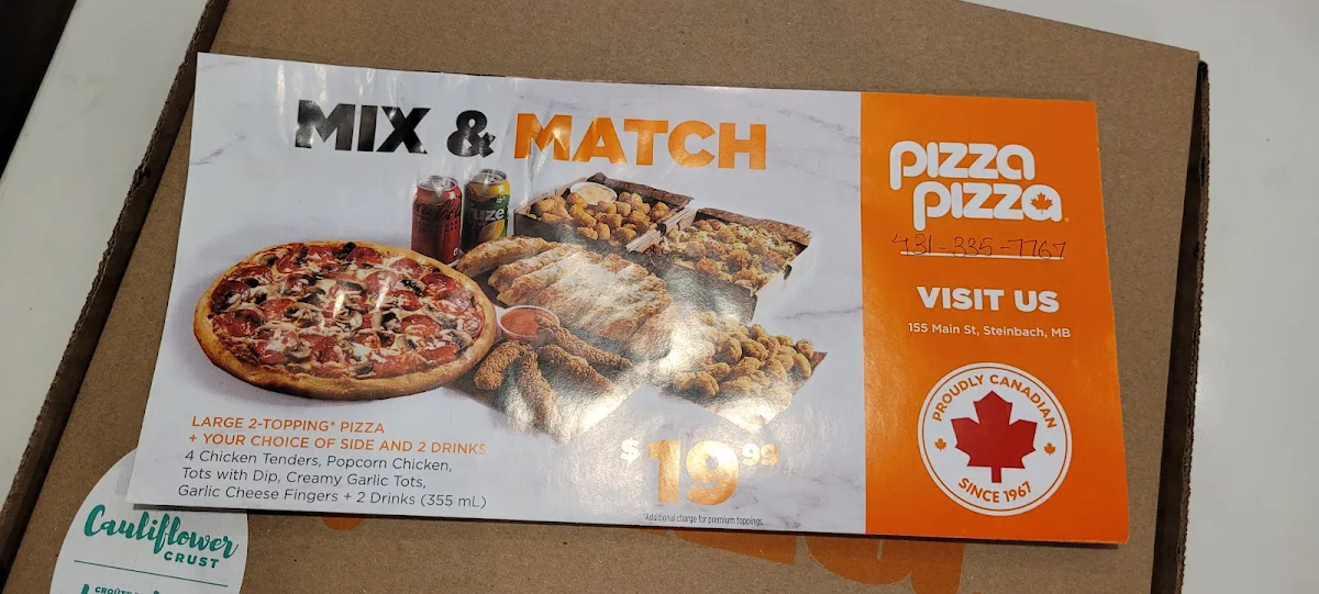 Menu, Pizza Pizza