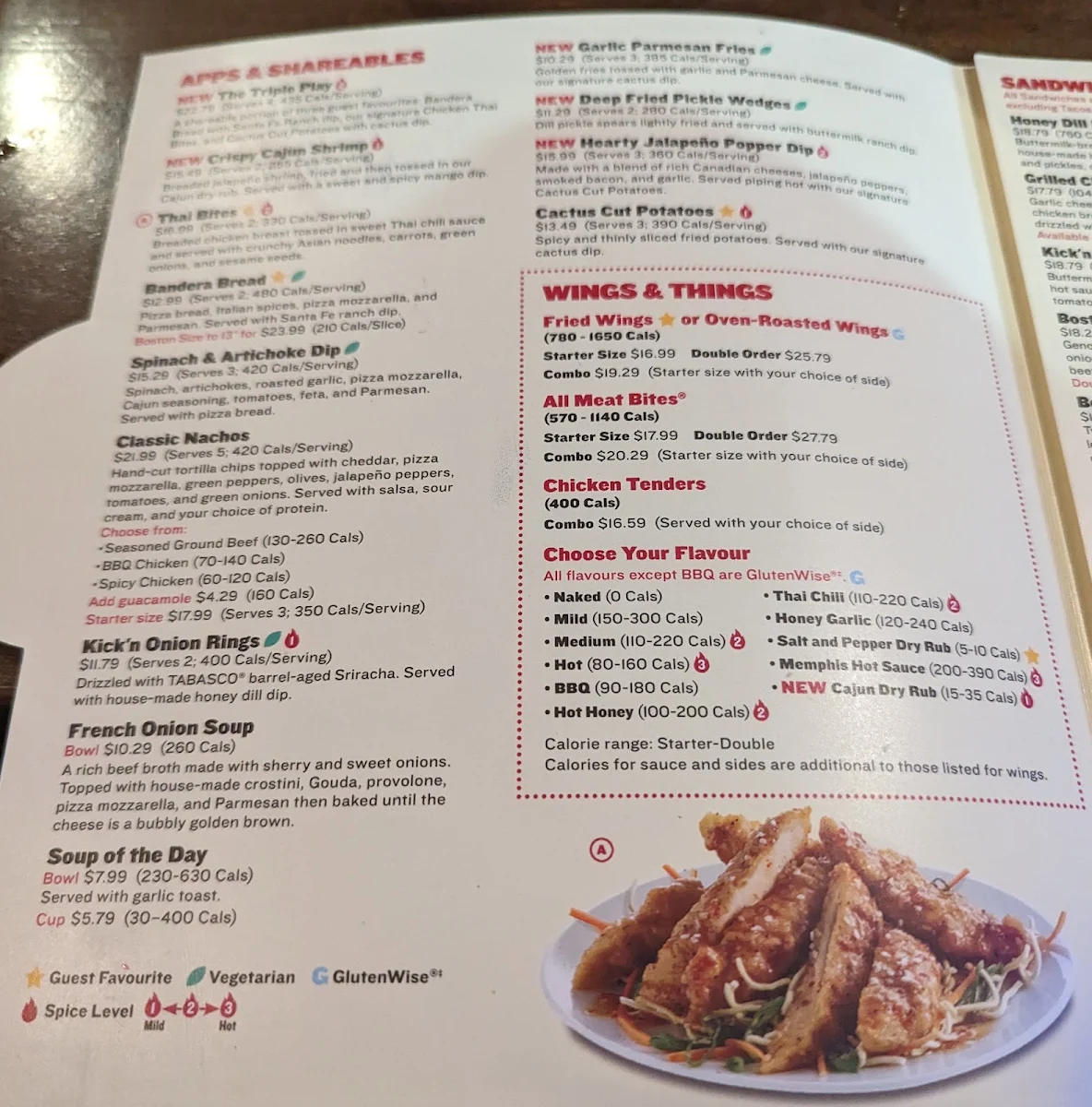 Menu, Boston Pizza