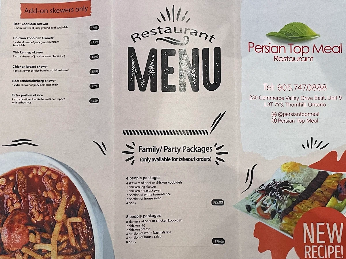 Menu, Persian Top Meal