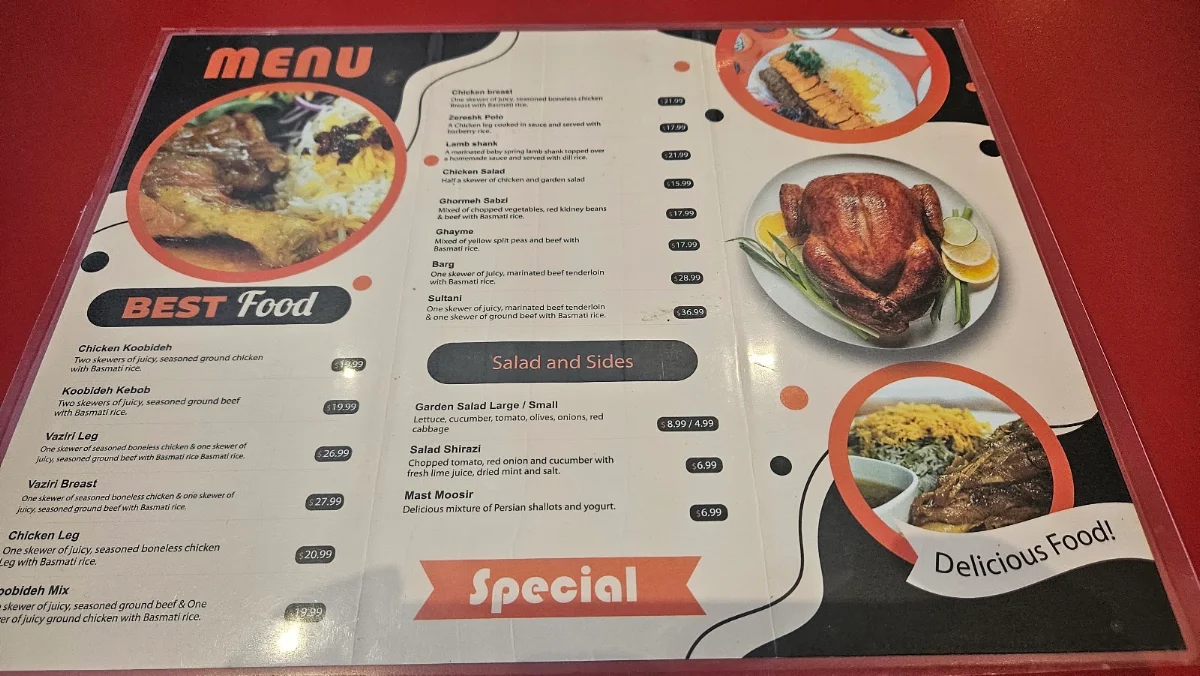Menu, Persian Top Meal