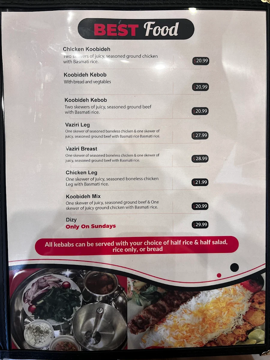 Menu, Persian Top Meal