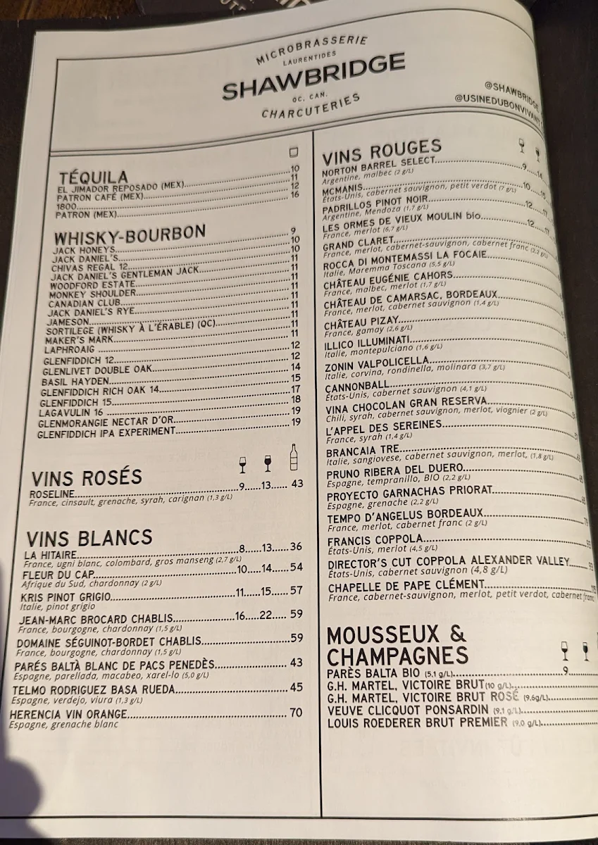 Menu, Shawbridge - Microbrasserie / Usine & Station