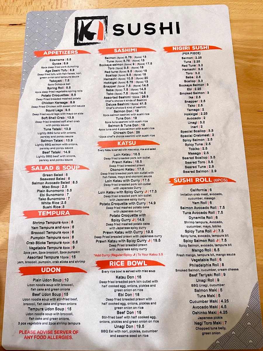 Menu, Ki Sushi