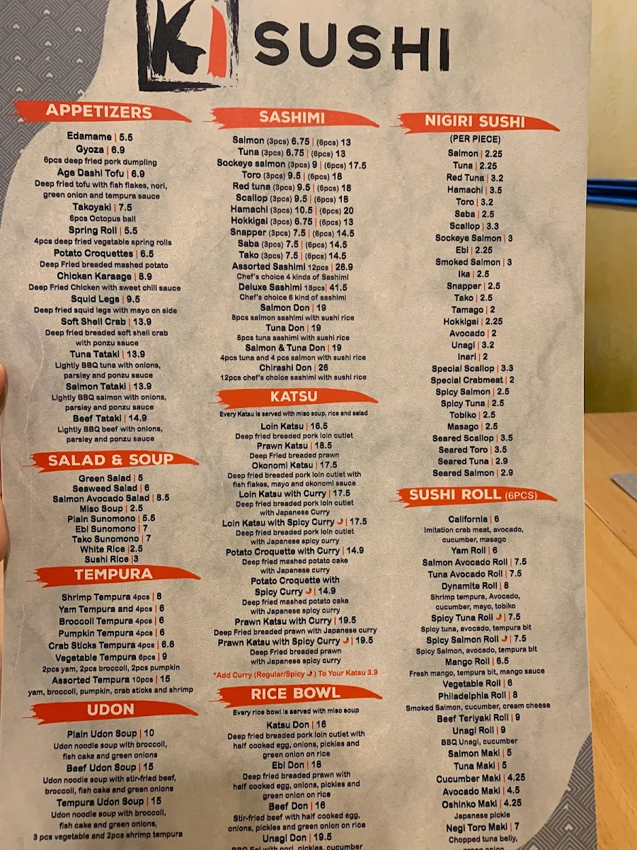 Menu, Ki Sushi