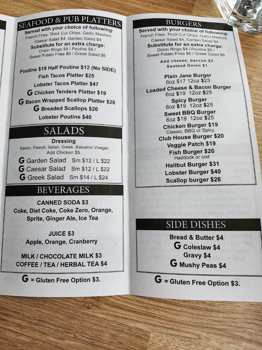 Menu, Brits Fish & Chips