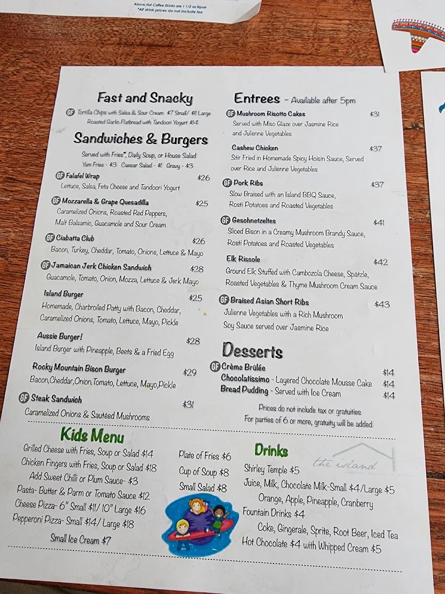 Menu, Island Restaurant