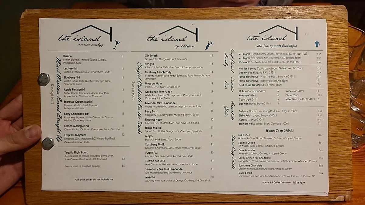 Menu, Island Restaurant