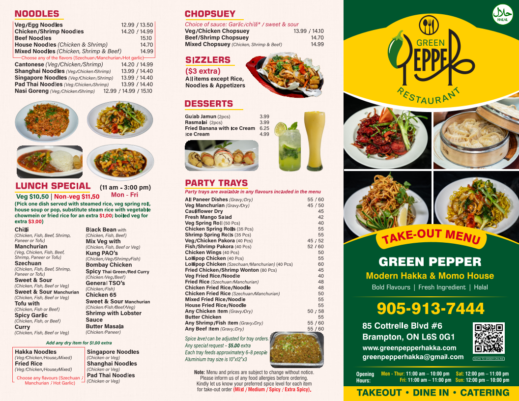 Menu, Green Pepper Modern Hakka & MOMO House