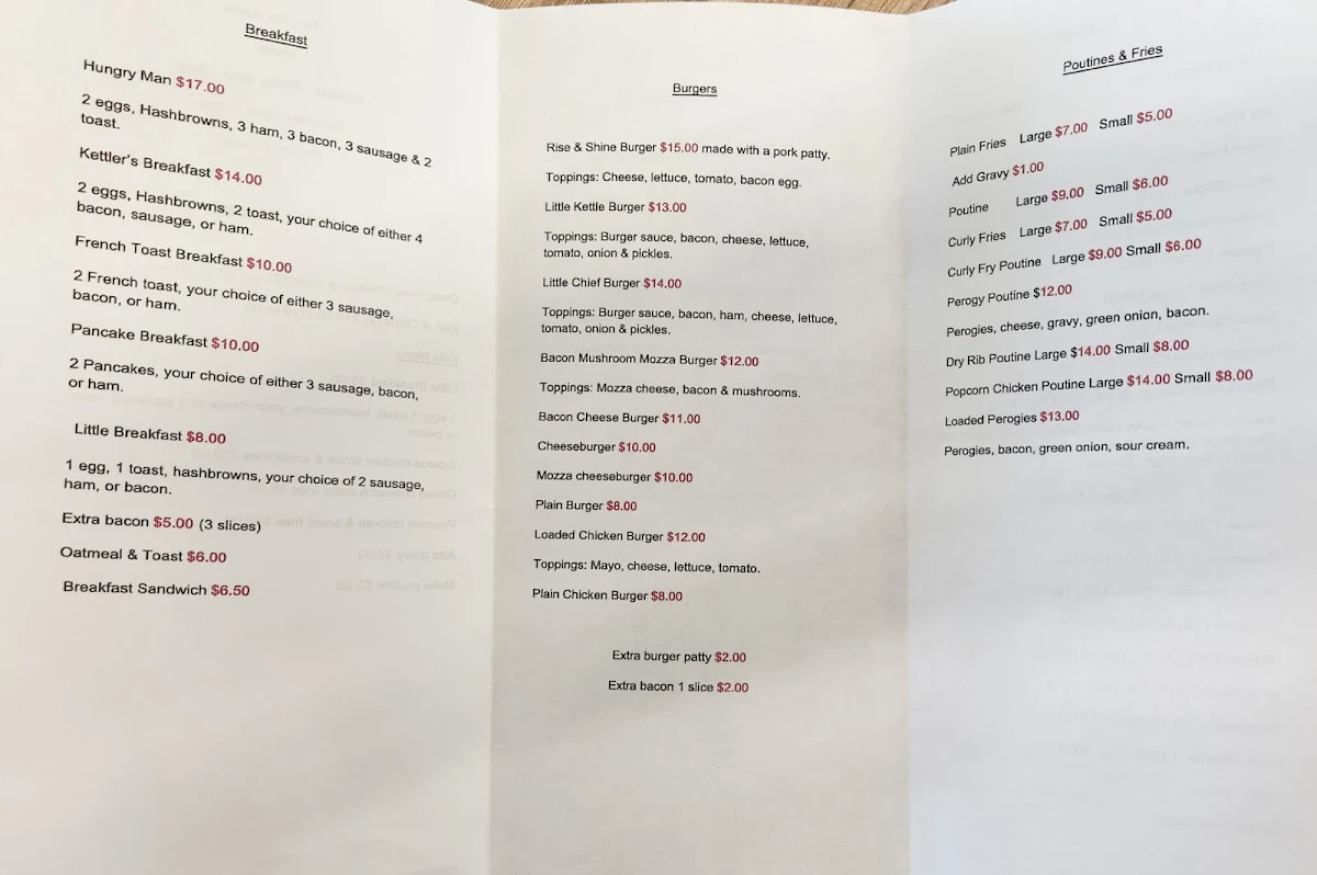 Menu, Little Kettle