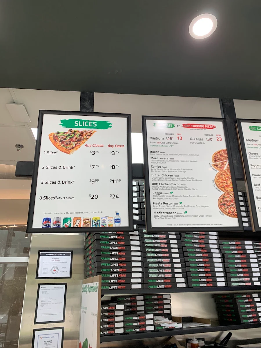 Menu, Freshslice Pizza