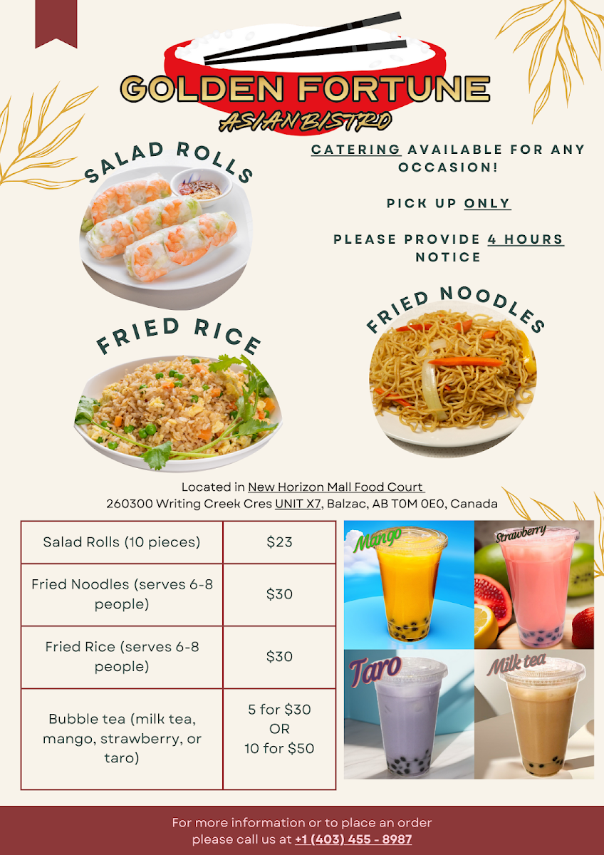 Menu, Golden Fortune Asian Bistro
