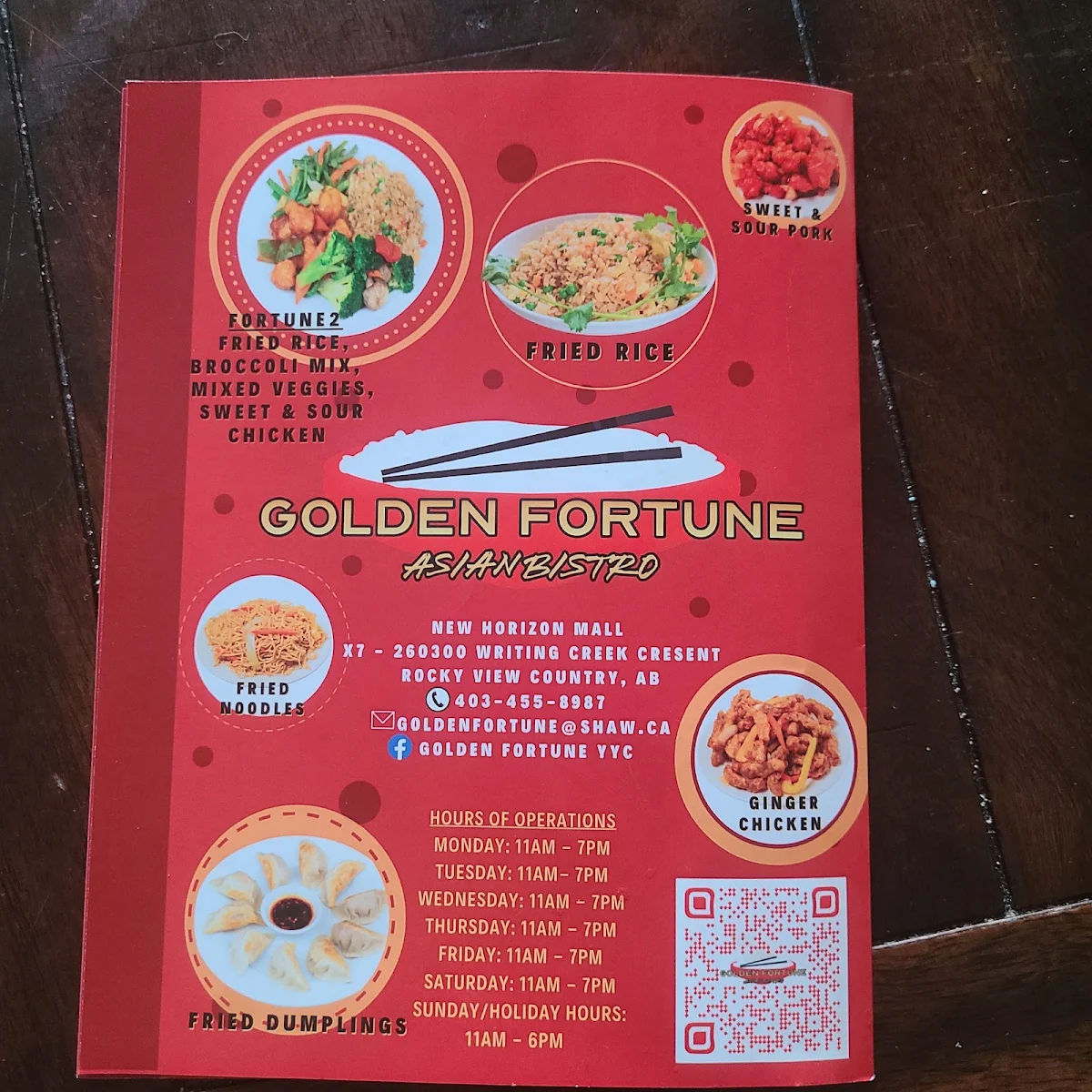 Menu, Golden Fortune Asian Bistro