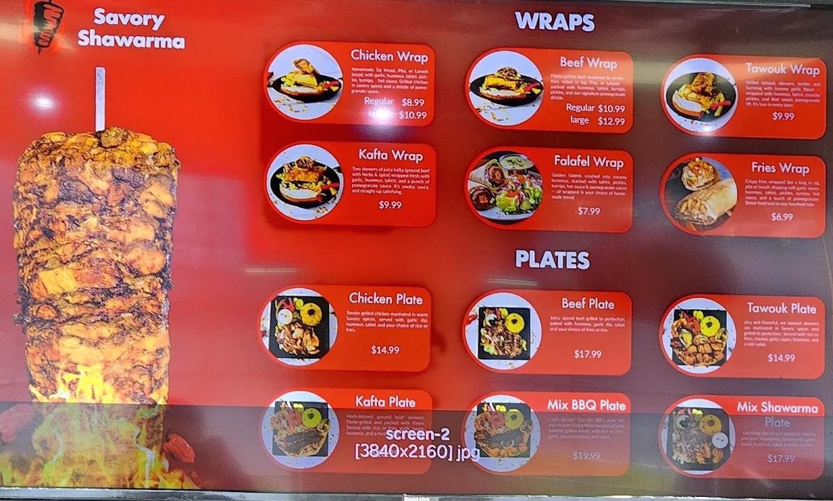 Menu, Savory Shawarma