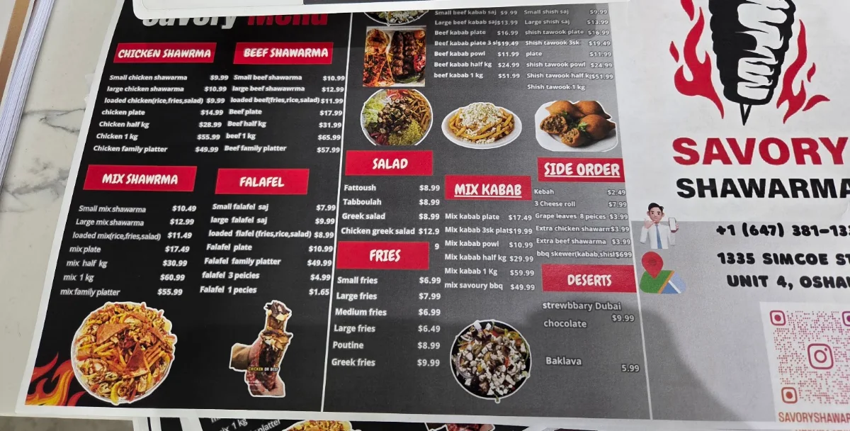 Menu, Savory Shawarma