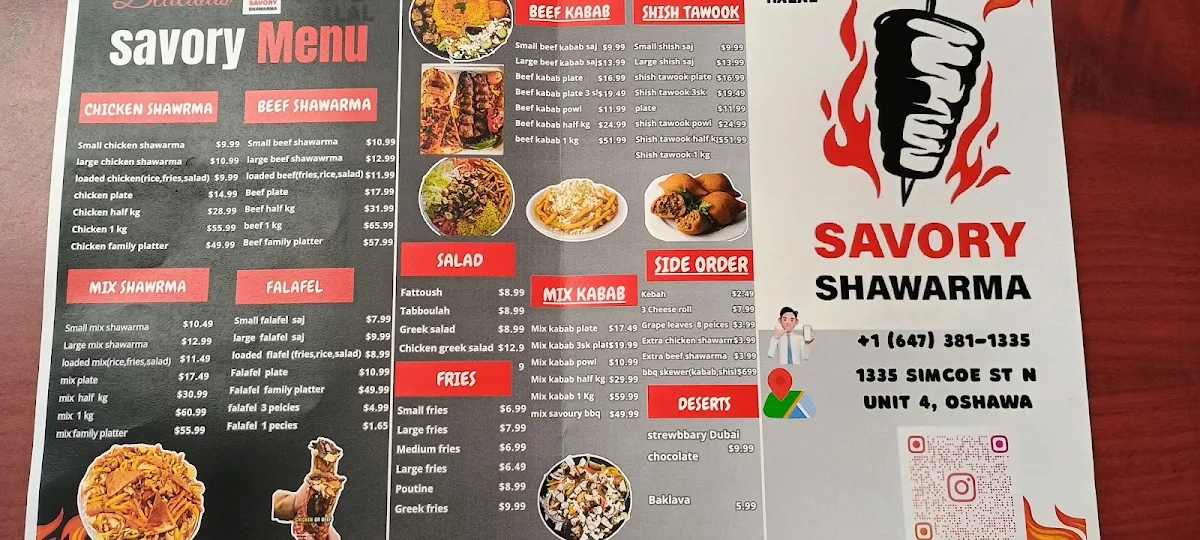 Menu, Savory Shawarma