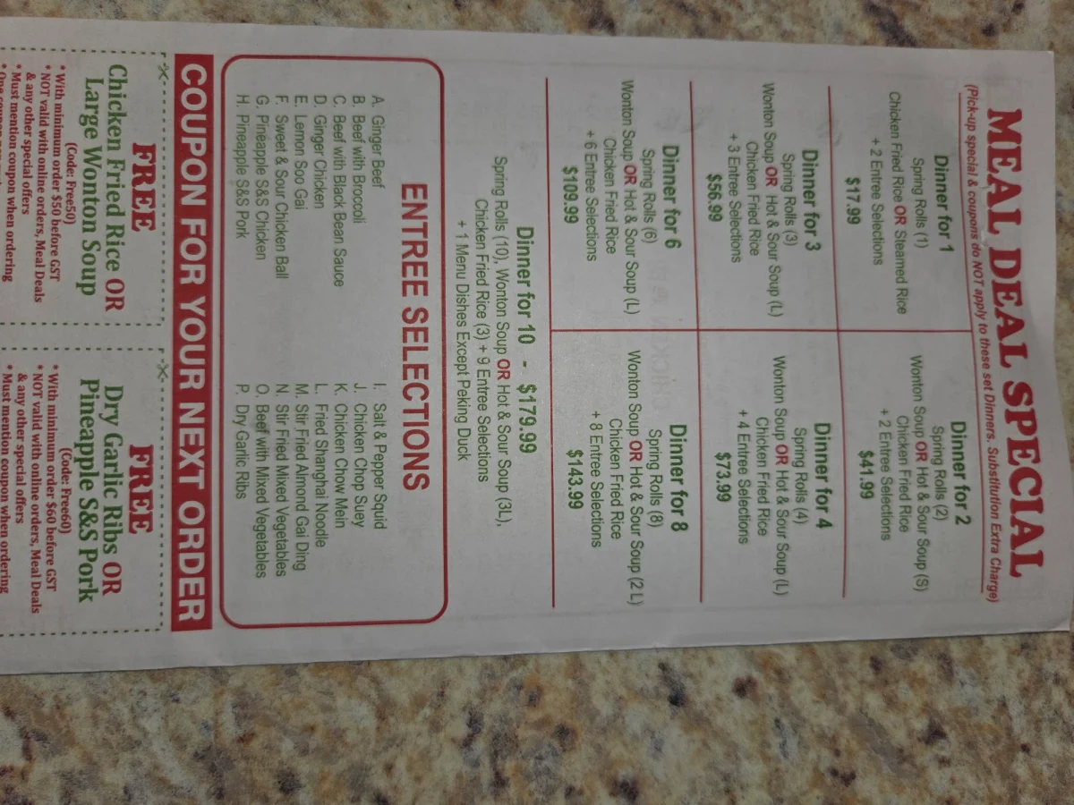 Menu, Creekside Chinese Restaurant