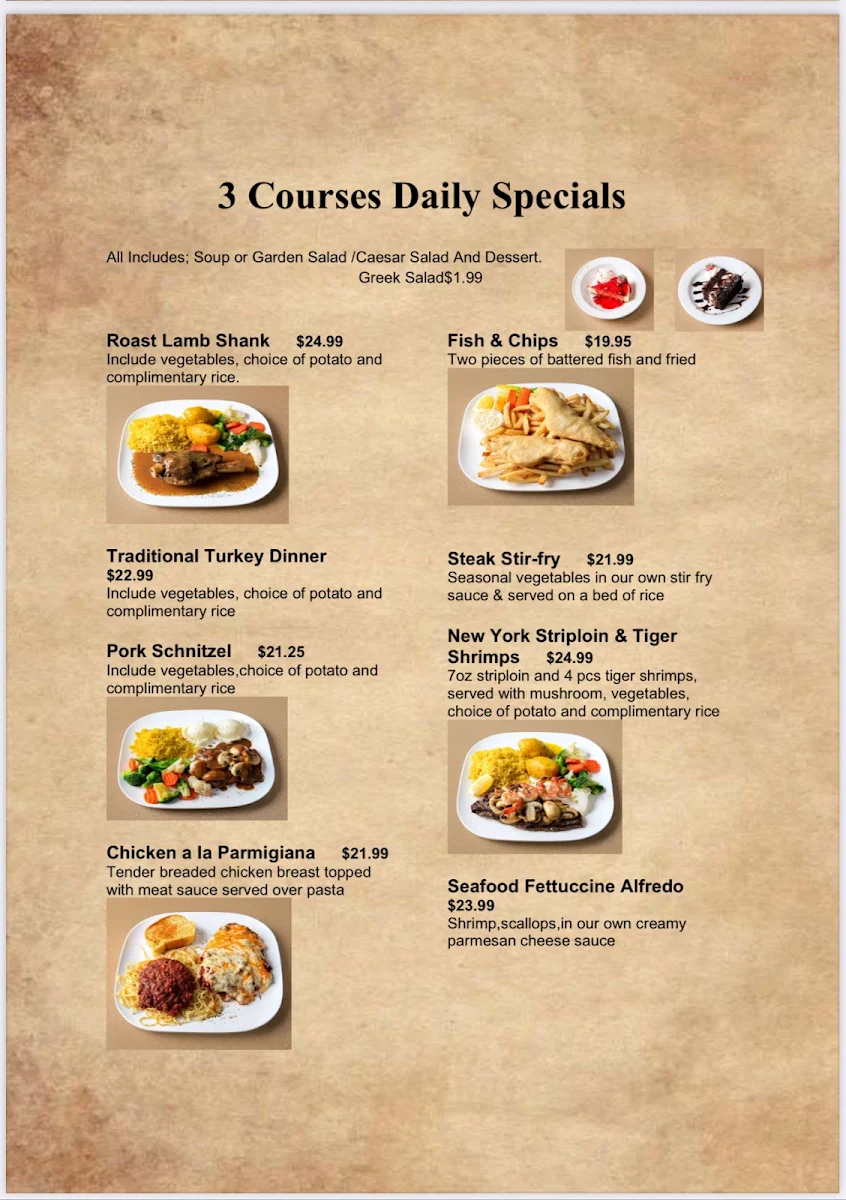 Menu, Omega Family Restaurant