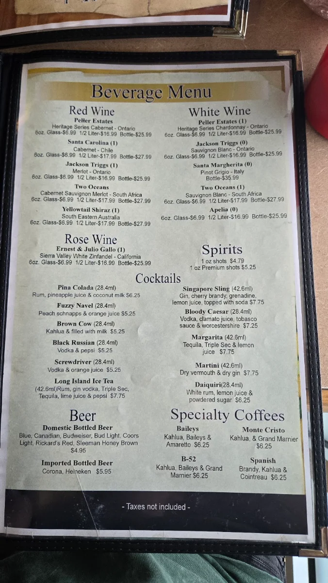 Menu, Omega Family Restaurant