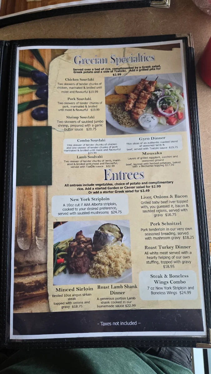 Menu, Omega Family Restaurant