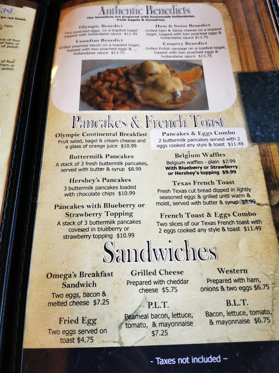 Menu, Omega Family Restaurant