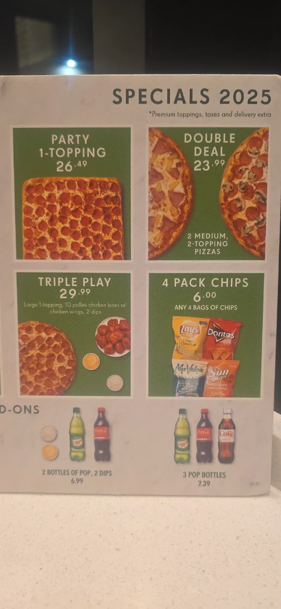 Menu, Pizza Nova