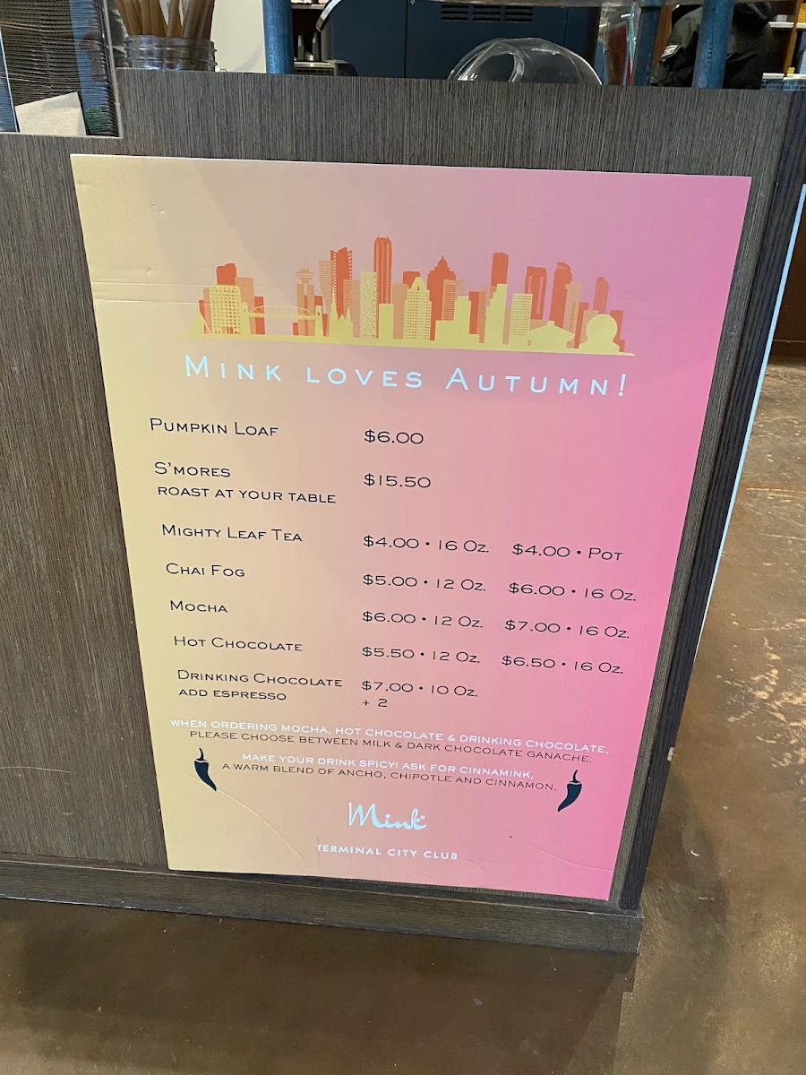 Menu, Mink Chocolates Cafe