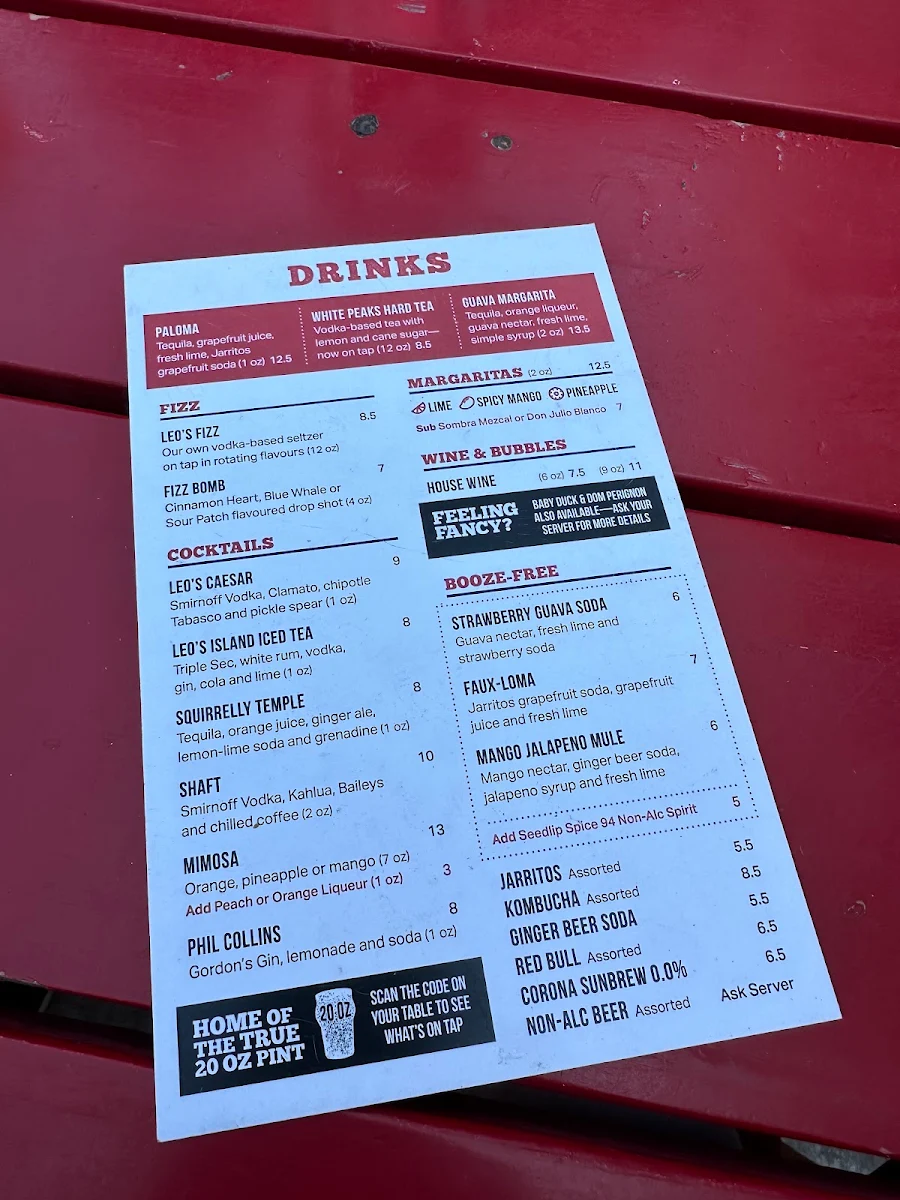 Menu, Leopold's Tavern Winnipeg - Academy