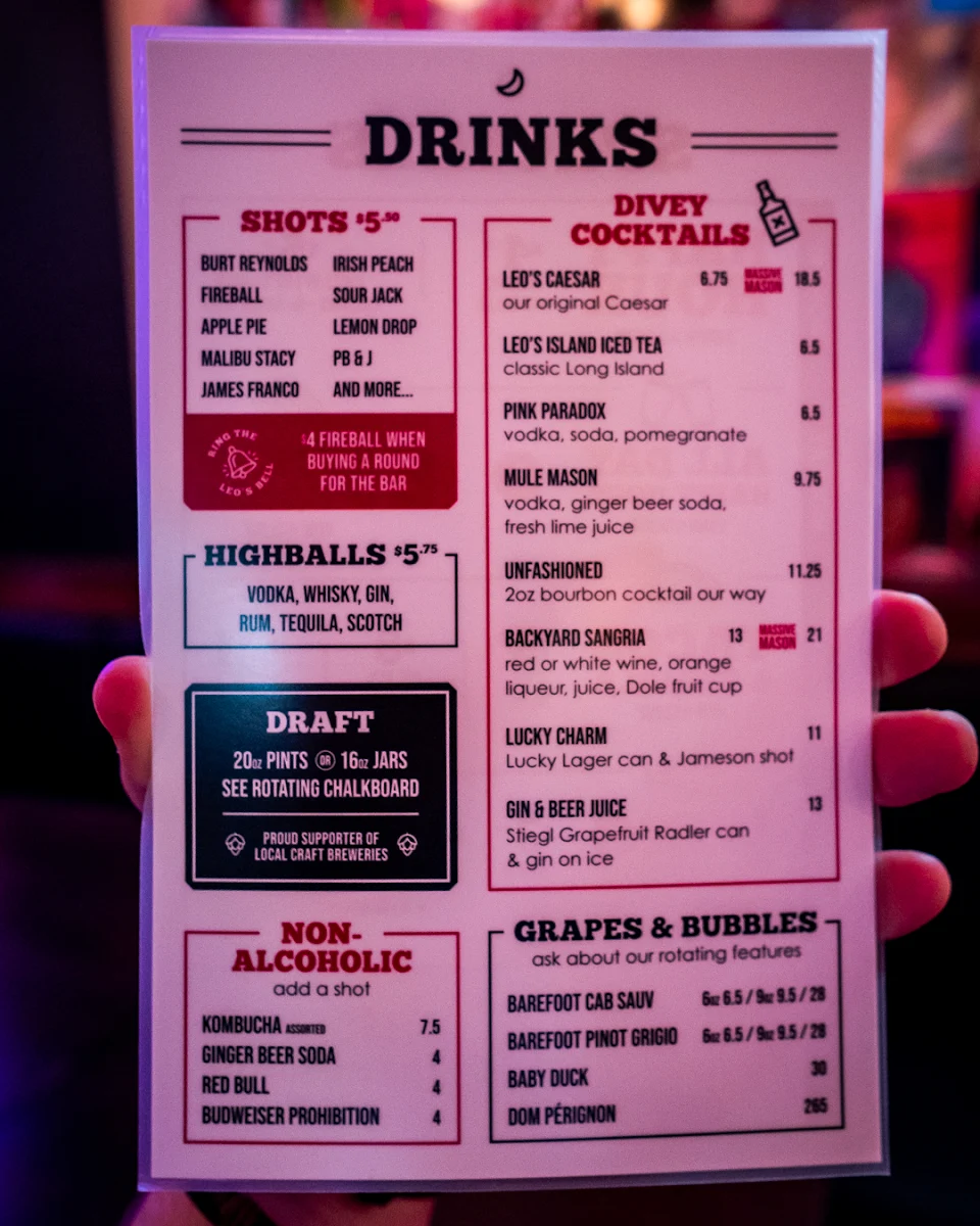 Menu, Leopold's Tavern Winnipeg - Academy