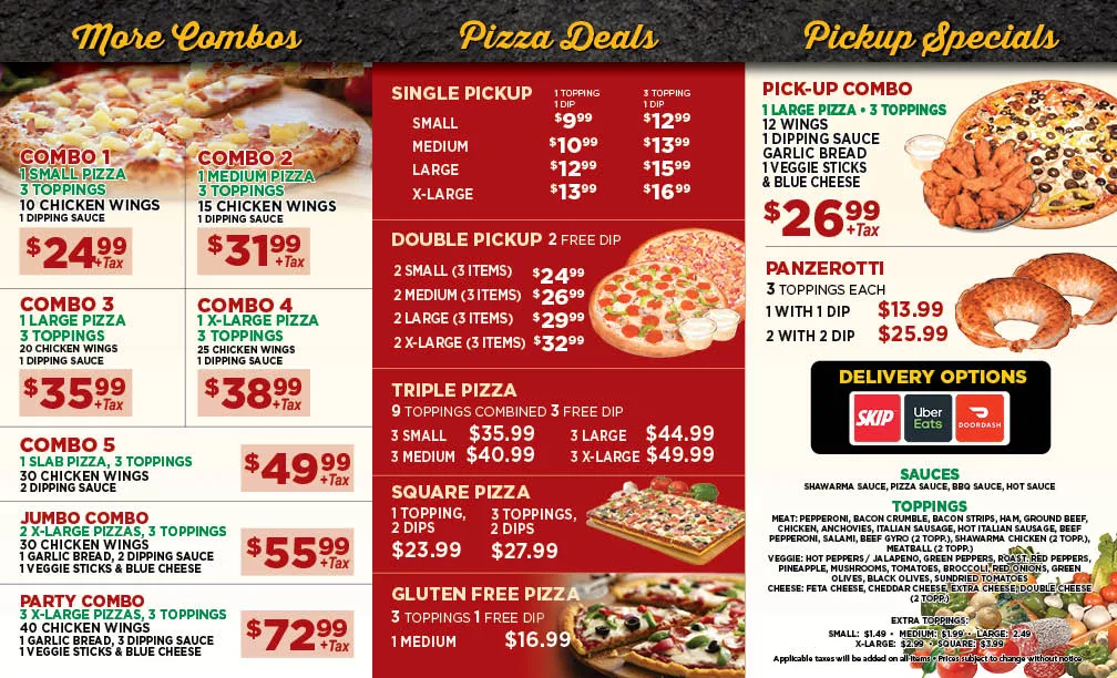 Menu, Bronx Pizza