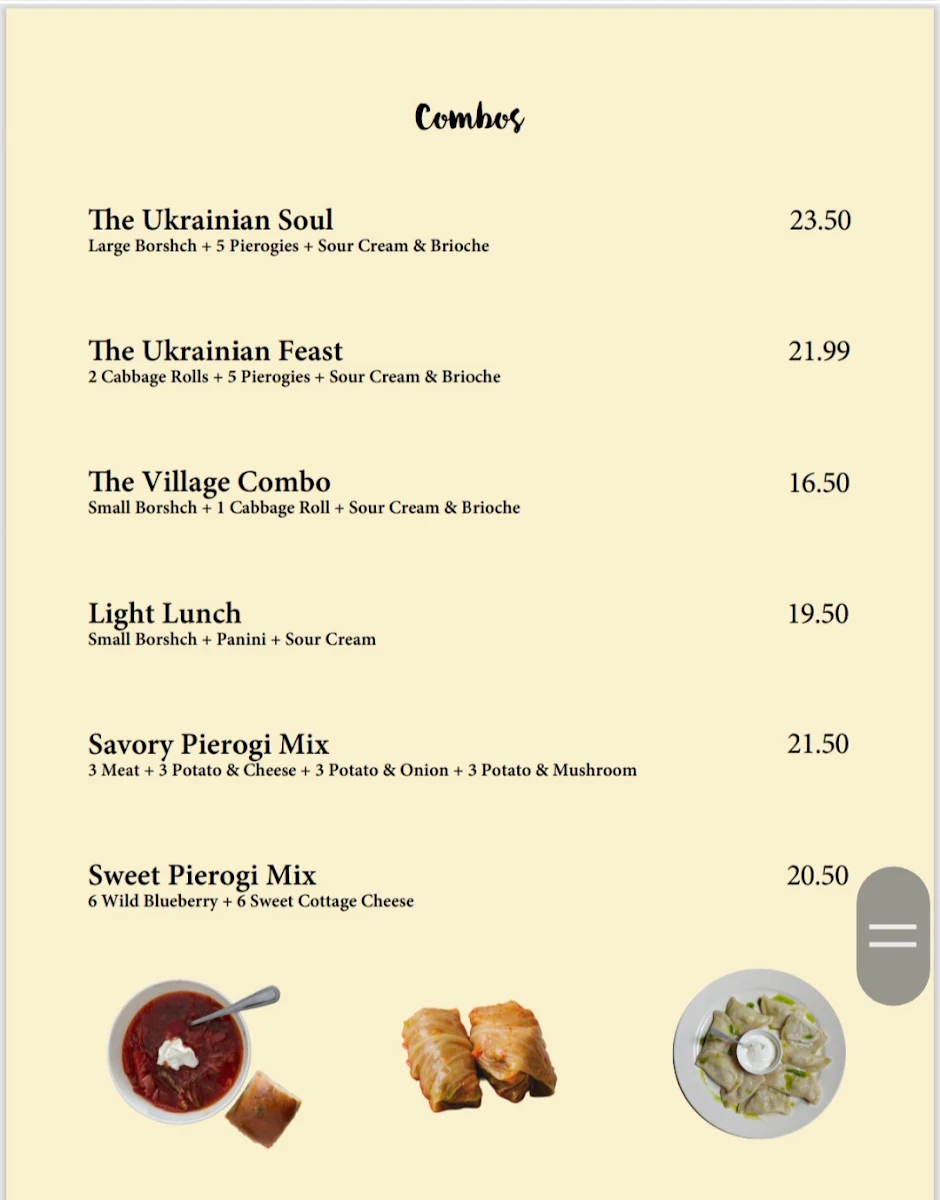 Menu, Sunflower Ukrainian Cafe Penticton
