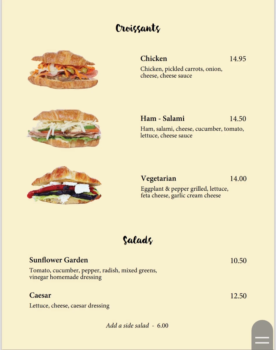 Menu, Sunflower Ukrainian Cafe Penticton