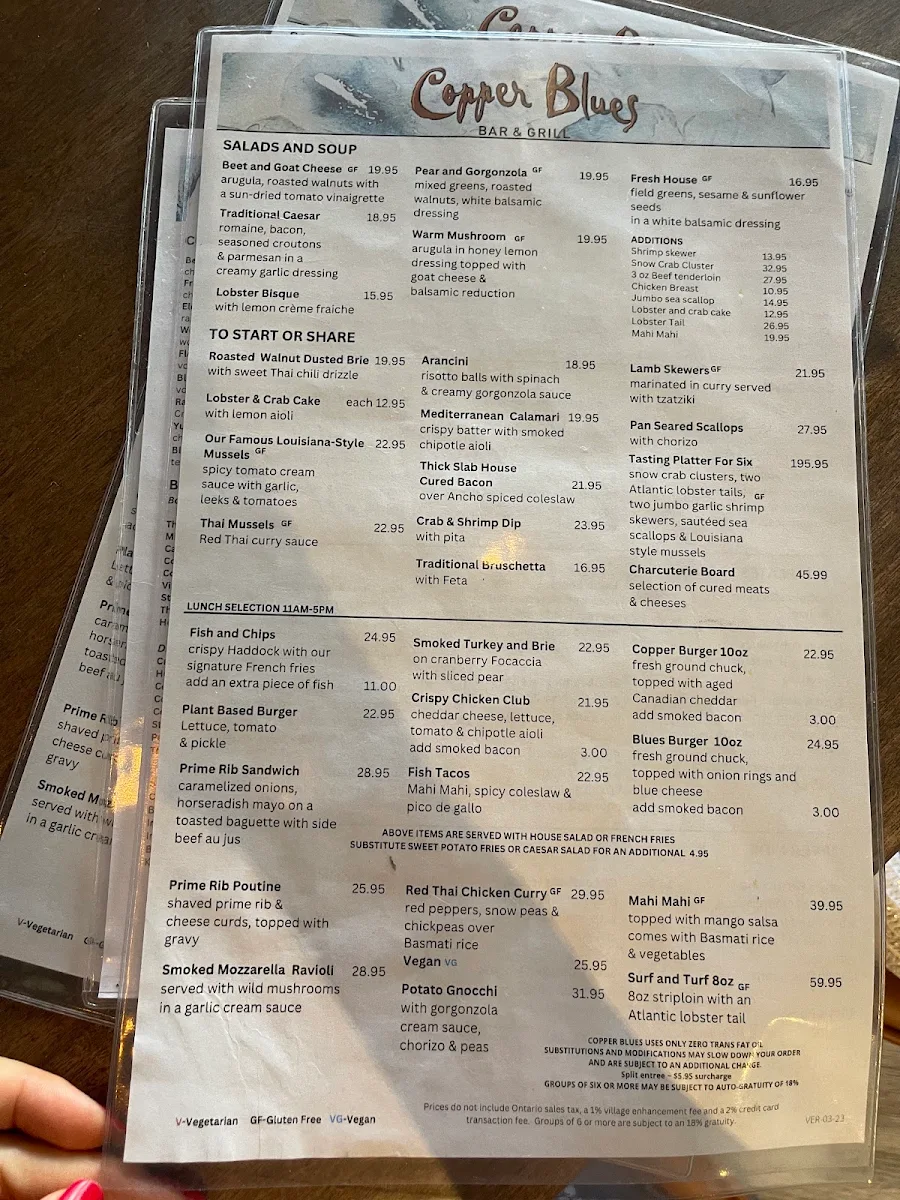 Menu, Copper Blues