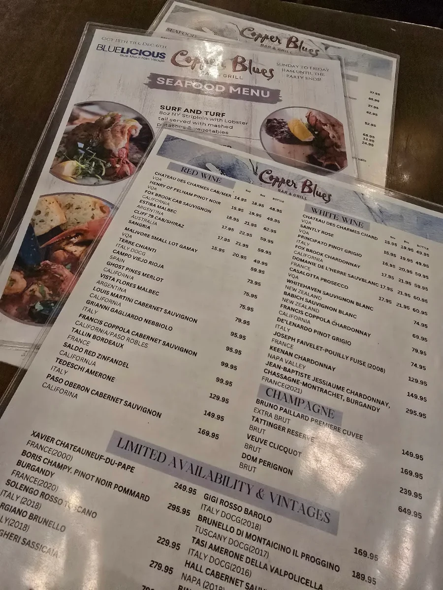 Menu, Copper Blues