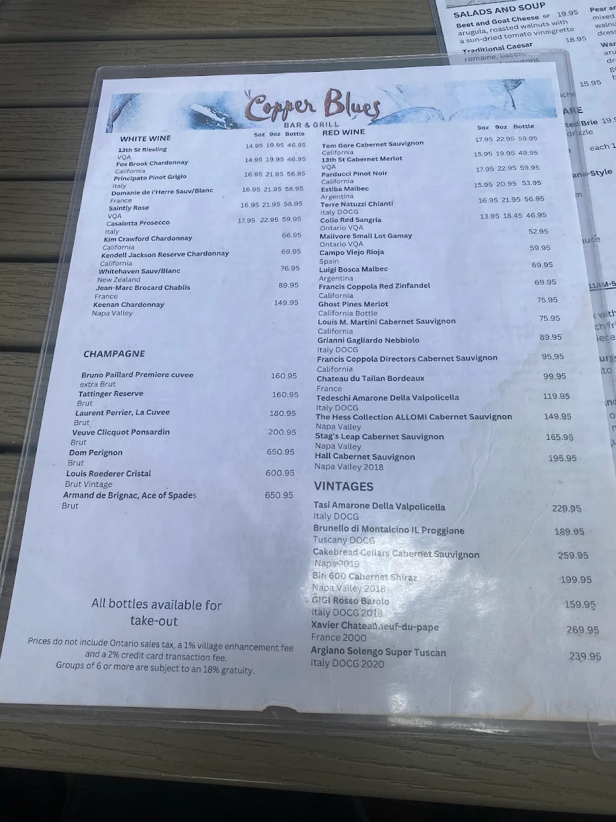 Menu, Copper Blues