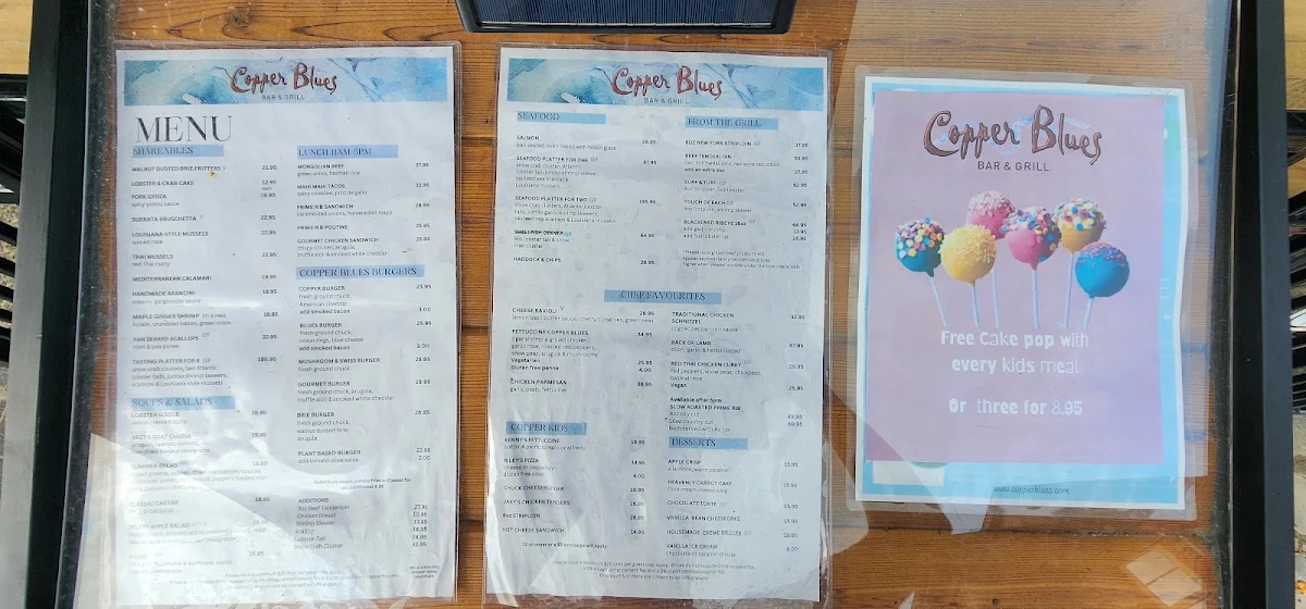 Menu, Copper Blues