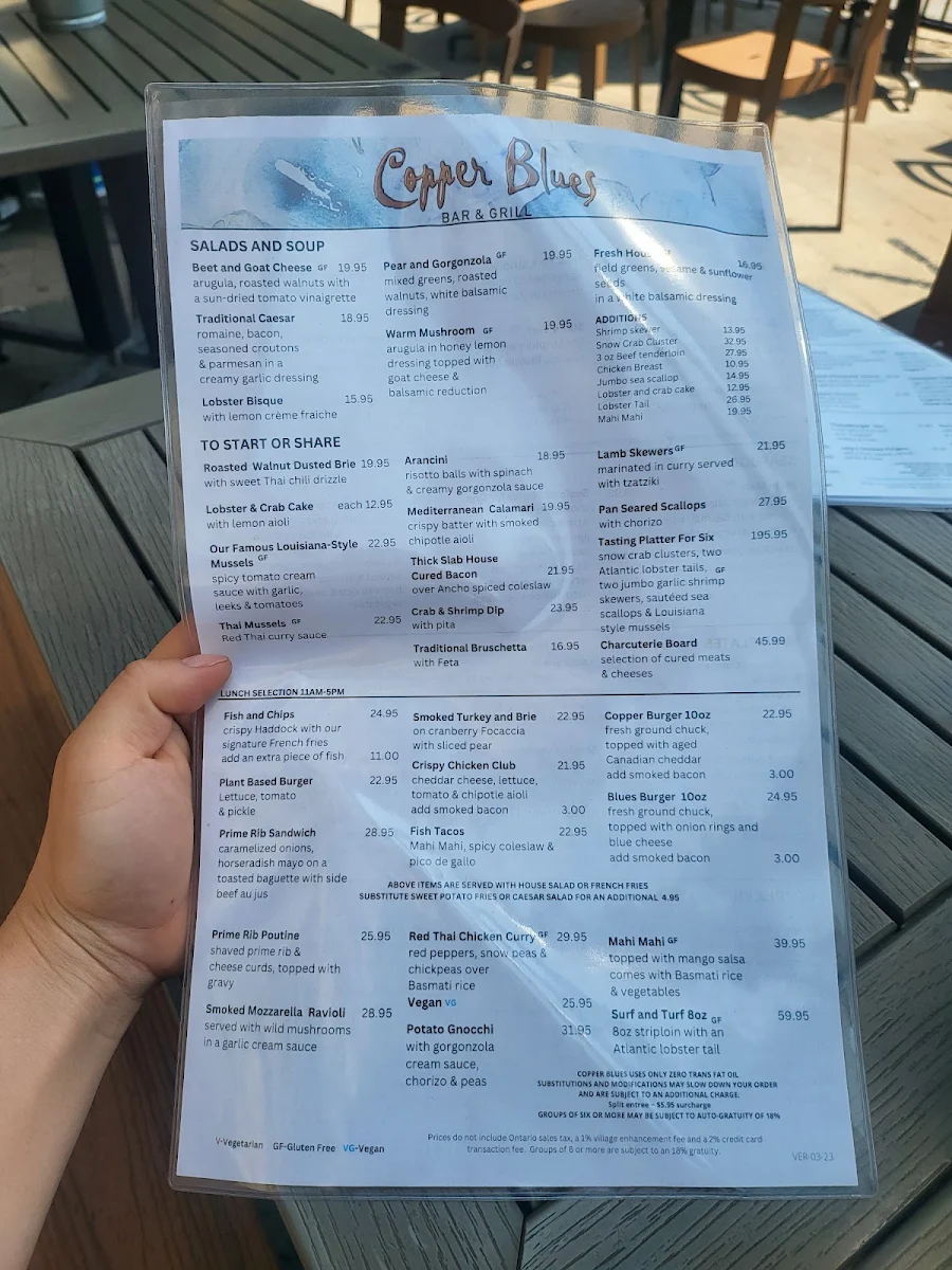 Menu, Copper Blues
