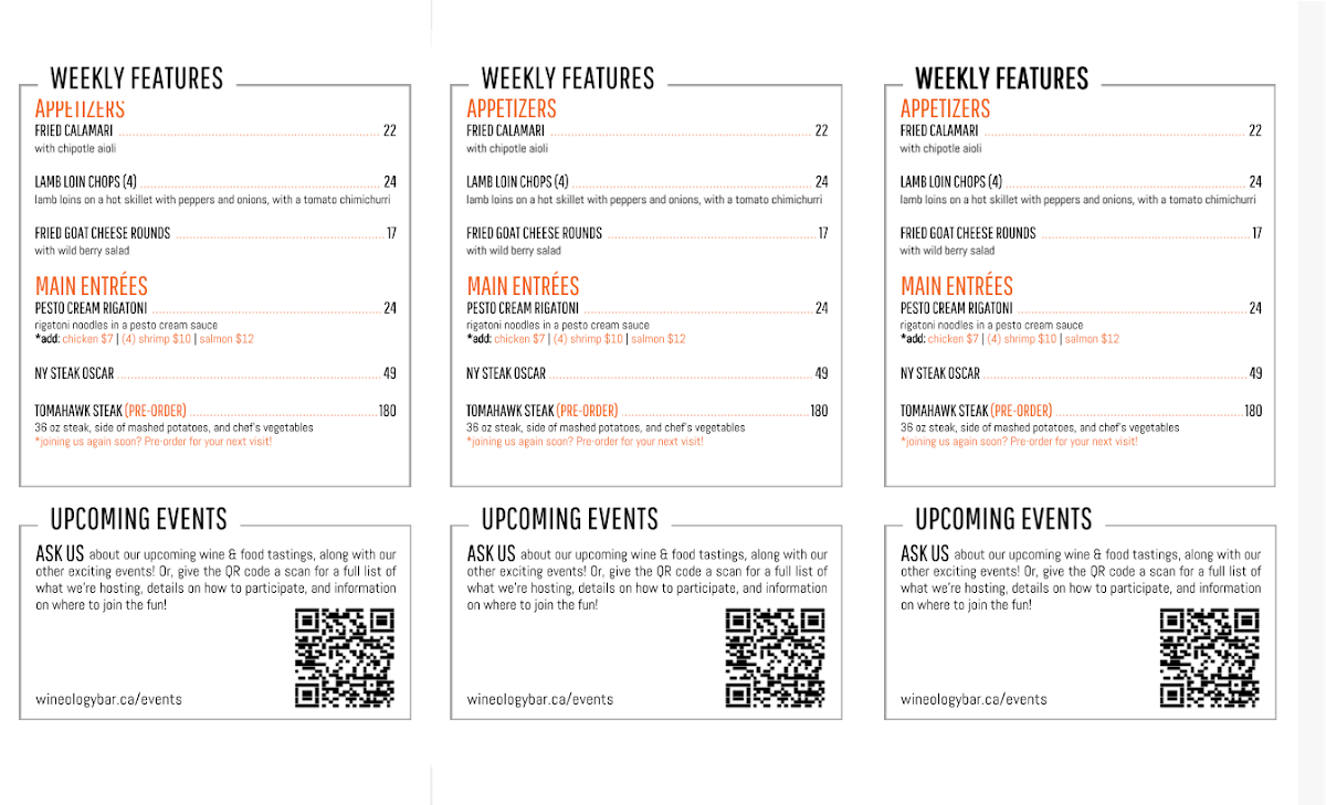Menu, Wineology