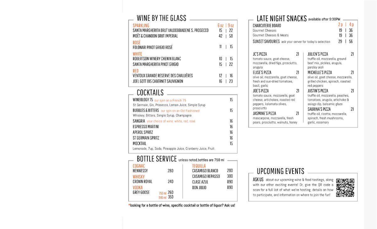 Menu, Wineology