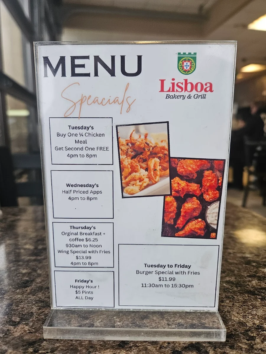 Menu, Lisboa Bakery & Grill