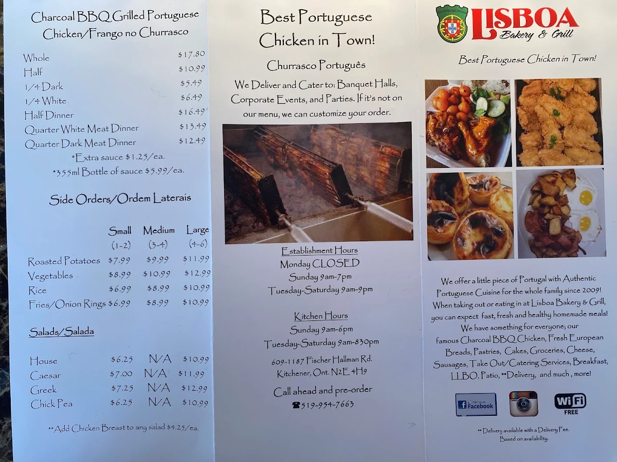 Menu, Lisboa Bakery & Grill