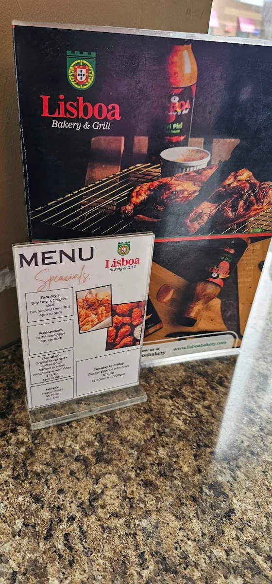 Menu, Lisboa Bakery & Grill