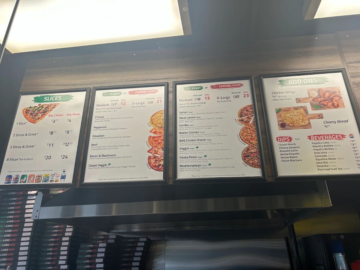 Menu, Freshslice Pizza
