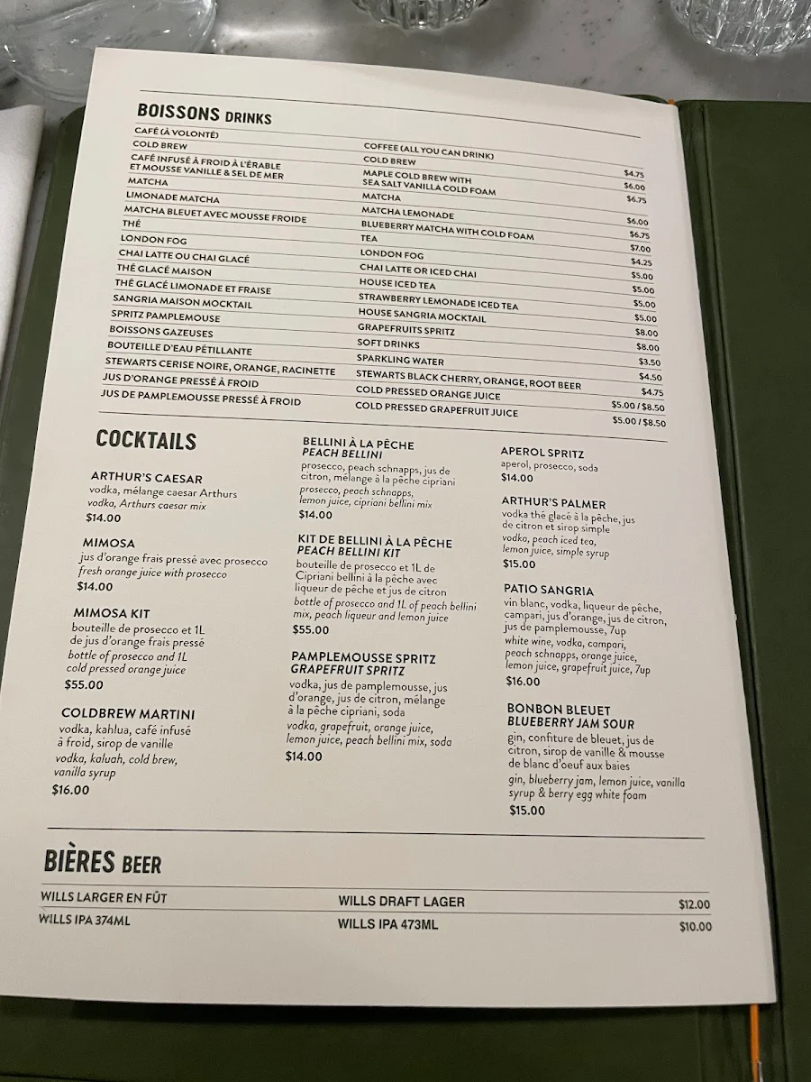Menu, Arthurs Nosh Bar