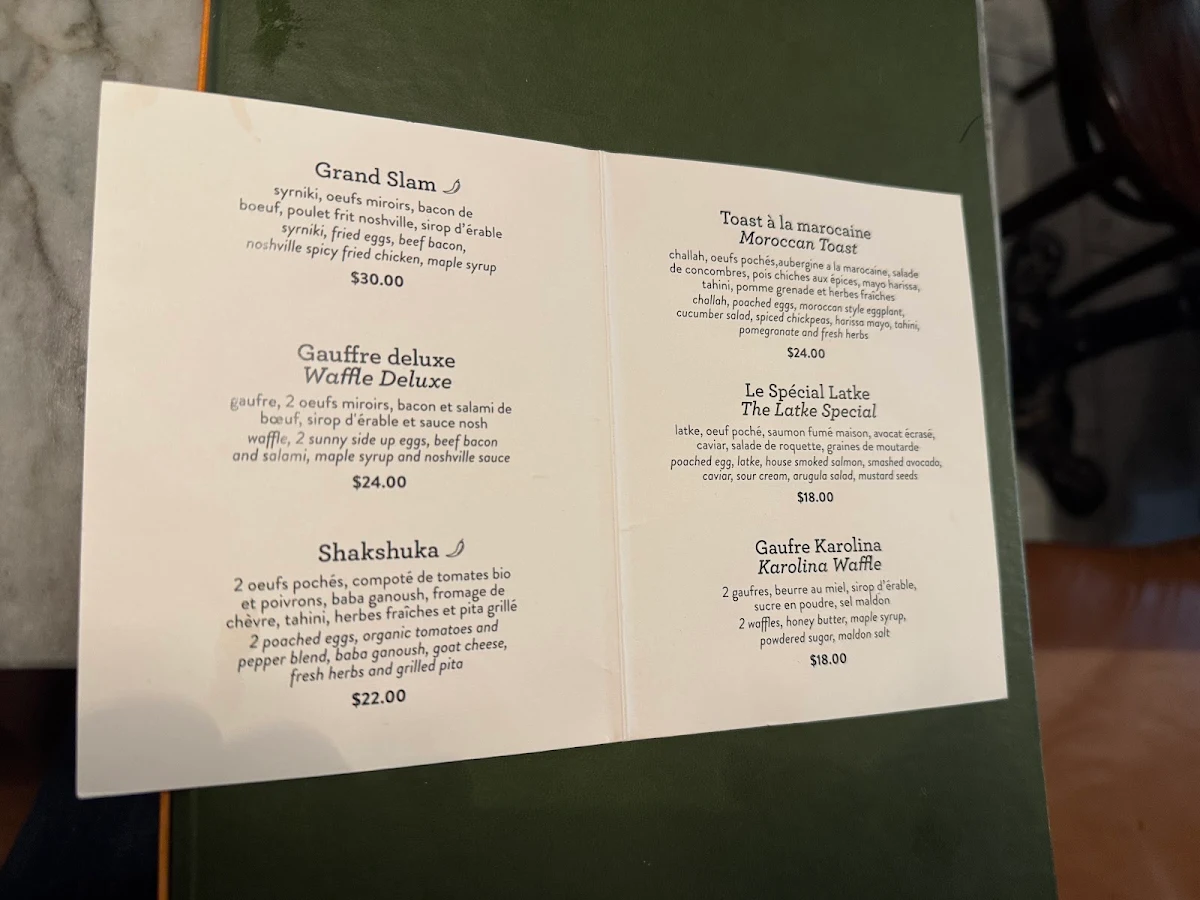 Menu, Arthurs Nosh Bar