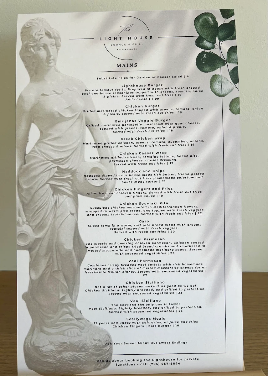 Menu, Light House Lounge & Grill
